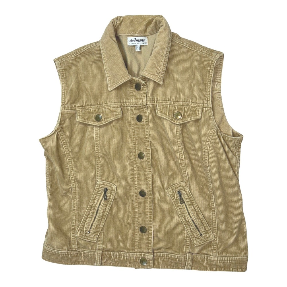 Steilmann Button Front‎ Corduroy Vest Size M Tan 70s Cottagecore Euro Vintage